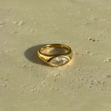 1 件复古 18K 镀金不锈钢彩色锆石装饰单戒指，适合女性日常和婚礼佩戴，礼物 - 鑽戒 - 查看 22