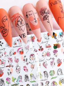 1 Hộp khuôn dập móng nghệ thuật hình học trừu tượng: Khuôn mặt, đường kẻ, hoa, thiết kế móng tối giản, trang trí móng kiểu Y2K, phụ kiện salon làm móng, dụng cụ làm móng (không dính) - Nhiều màu - Xem 4