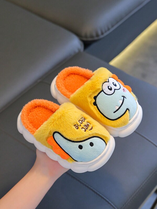 Noi papuci drăguți cu dinozaur din desene animate pentru copii toamna și iarna, potriviti pentru petrecerea timpului liber în interior și în aer liber, confortabili, anti-alunecare, fund moale, papuci de casă caldi