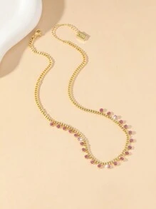 Fashionable Versatile Copper Encrusted Zirconia Stone Women Necklace, Personalized Clavicle Chain, Suitable For Women Evening Wear