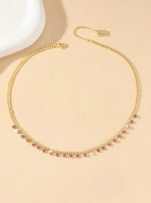 Fashionable Versatile Copper Encrusted Zirconia Stone Women Necklace, Personalized Clavicle Chain, Suitable For Women Evening Wear