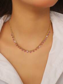 Fashionable Versatile Copper Encrusted Zirconia Stone Women Necklace, Personalized Clavicle Chain, Suitable For Women Evening Wear