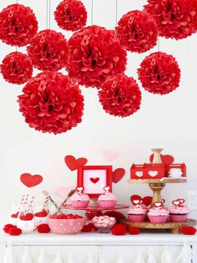 12 st. dekorativa pappersblommor till julfesten, röda papperslyktor, bakgrundsdekorationer till födelsedagsfesten, lämpliga för jul, alla hjärtans dag, nyår, årsdagar, bröllopsdekorationer