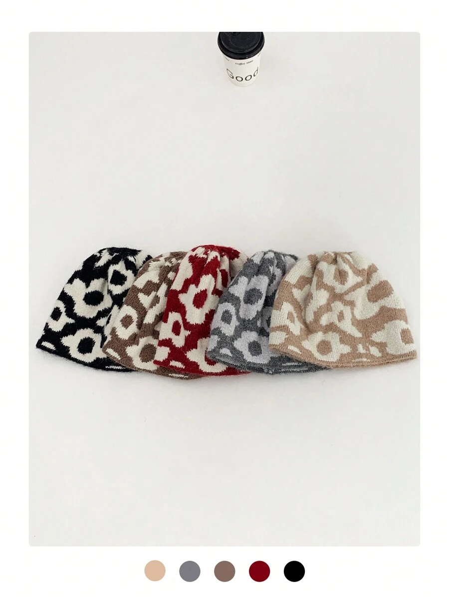 1 chiếc mũ len dệt kim họa tiết hoa phong cách Mỹ cổ điển, mũ len bảo vệ tai ấm áp in hình con bò thời trang, mũ len ấm áp có cổ tay phong cách hip hop dạo phố dành cho cả nam và nữ - Nhiều màu - Xem 1