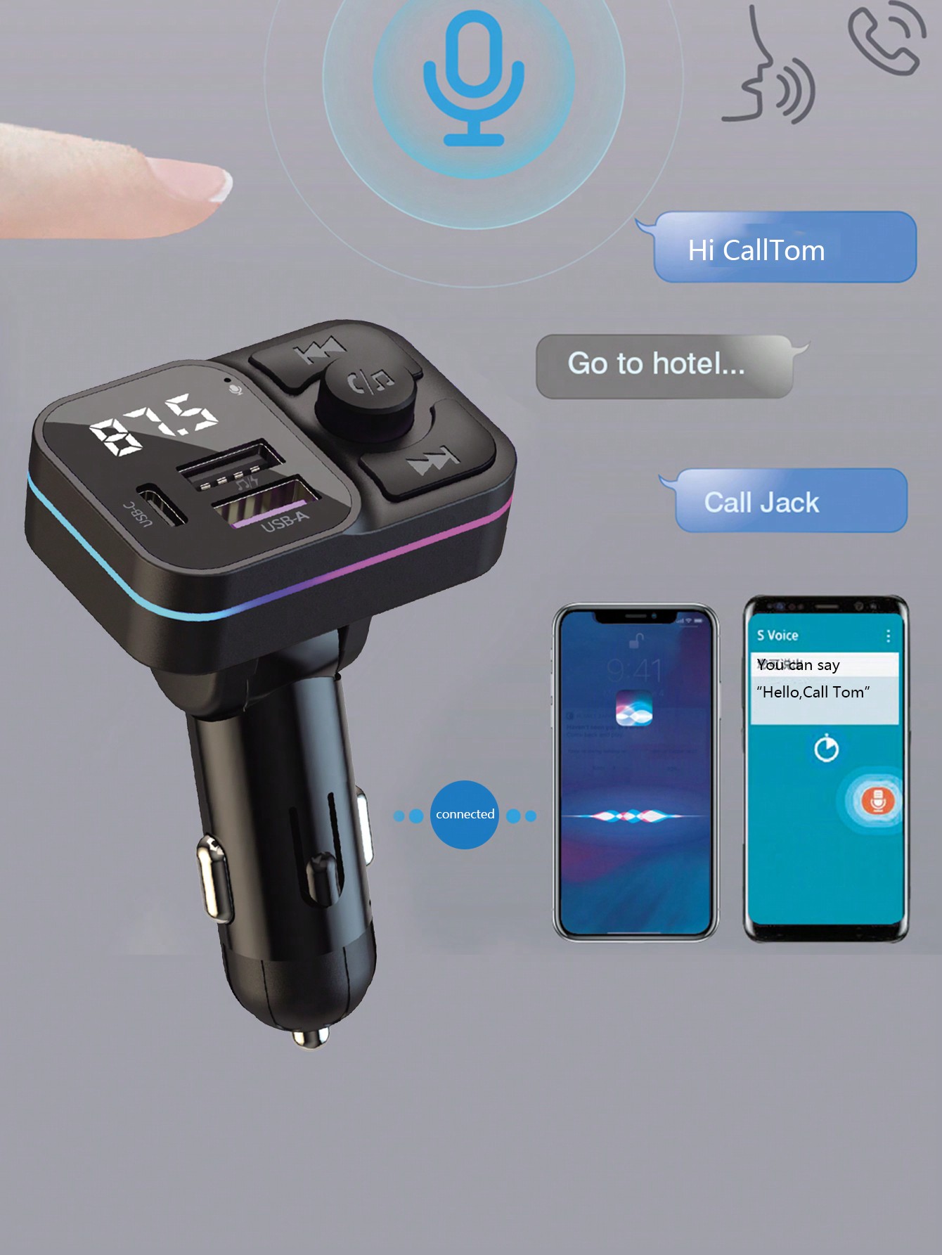 مشغل MP3 لاسلكي وشاحن سيارة متعدد USB 3.1A مع أضوا...