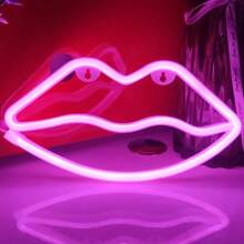 1pc LED Pink Lips Neon Sign Wall Decor, Romantic Fairy Lights, Battery/USB Powered Night Light For Home Bedroom Decor, Festival Party, Valentine's Day Gift - Lips Neon - View 5
