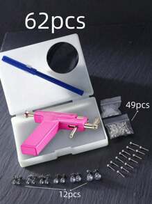 62pcs/98pcs/Set Reusable Ear Piercing Kit, Includes (49pcs Silver-Plated Earring Studs + 12pcs 3D Cubic Zirconia Studs) (98pcs Earring Accessories Exclude Piercing Gun), Optional One-Time-Use Low-Pain Ear Piercing Gun, Suitable For Students Personal Ear Piercing Beauty Tools And Accessories - Multicolor - View 3