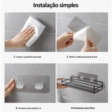 AUXOM Set Of 2 Rectangular Bathroom Shelves 2 Colors With Adhesive - No Holes - trắng - Xem 5