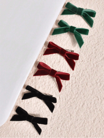 6pcs Velvet Bow Hair Clips, Elegant & Suitable For Casual /Winter Outfits, Made Of Polyester Fiber Valentine's Day,Hair Accessories,Hair Barrettes Claw Clips, School Stuff, College, Winter Outfit For Women, Bows, Cute