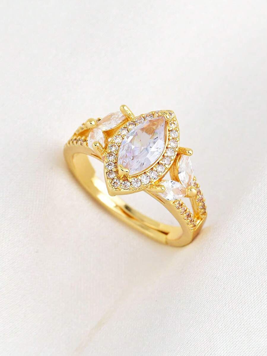 1 chiếc nhẫn Zirconia mạ vàng lấp lánh - Hoàn hảo cho lễ đính hôn, đám cưới, sinh nhật, trang sức sang trọng, món quà hoàn hảo cho phụ nữ - trắng - Xem 1