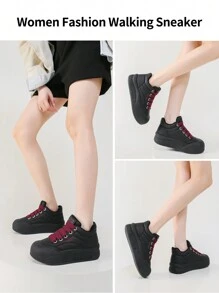 somiliss 1 Đôi giày thể thao cổ cao lót lưới giữ nhiệt thông thường dành cho nữ, buộc dây, đế dày màu đen, chống trượt, giày đi bộ ngoài trời thời trang cổ điển mới thu đông 2024 - màu đen - Xem 8