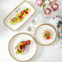 4pcs Ceramic Plates, 10/8 Inch Salad Plate, Homemade Golden Rim Pasta Plate, Dessert Appetizer Plate, Ceramic Dining Plate Kitchenware Set,Kitchen,Christmas Gift - Gold - View 10