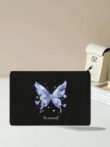 1pc Customized Women Clutch Bag With Personalized Text, Name, Or Blessing, Unique, Spacious, High-Quality, Fashionable, Casual, Minimalist, Customize Text, Cosmetic Bag, Storage Bag - Black - View 4