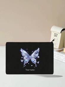 1pc Customized Women Clutch Bag With Personalized Text, Name, Or Blessing, Unique, Spacious, High-Quality, Fashionable, Casual, Minimalist, Customize Text, Cosmetic Bag, Storage Bag - Black - View 3