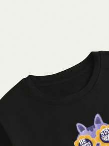 Cartoon T-Shirt Cotton Cute Animal Style Men's Blouse T-Shirt Comfort Premium Printed Breathable Elegant - 黑色 - 查看 4