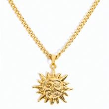 1 chiếc vòng cổ mặt hình răng bằng thép không gỉ mạ vàng 18K phong cách cổ điển, mặt trời và trái tim, thích hợp cho cả nam và nữ đeo hàng ngày và làm quà tặng - Vàng - Xem 7