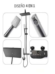 Kit de chuveiro de chuva Waterfall 4 em 1, alavanca única e telefone, cor preta - Preto - Visão 7