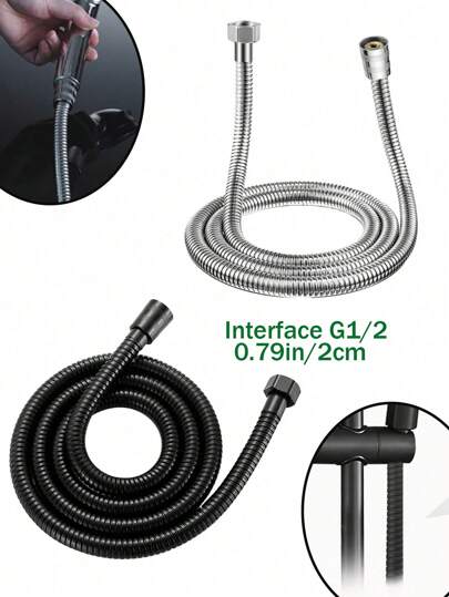 G1/2 Interface (0.79 Inch/2cm) Shower Hose, Flexible Stainless Steel Handheld Shower Hose, Brass Fittings, Replacement Metal Shower Hose Extension