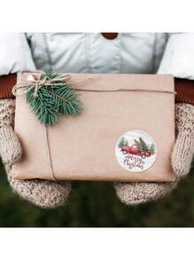 500 piezas/Rollo Pegatinas con dibujos florales navideños, 1 pulgada de diámetro, 8 diseños que incluyen árbol de Navidad, corona, reno, camión, piña, adecuado para Navidad, Año Nuevo, suministros de oficina, sellar tarjetas, regalos, sobres, decoración DIY, pegatina de PVC