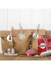 500 piezas/Rollo Pegatinas con dibujos florales navideños, 1 pulgada de diámetro, 8 diseños que incluyen árbol de Navidad, corona, reno, camión, piña, adecuado para Navidad, Año Nuevo, suministros de oficina, sellar tarjetas, regalos, sobres, decoración DIY, pegatina de PVC