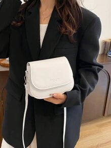 Túi vuông nắp gập thanh lịch bằng da PU màu trơn đơn giản, túi xách đeo vai nữ, túi xách đeo chéo, ví đựng điện thoại di động, quà tặng trang điểm ngày lễ cho nữ, túi đựng son môi, túi xách bền cho mùa thu và mùa đông, túi đi làm hàng ngày - trắng - Xem 11