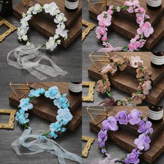 1pc Women's Bohemian Style Flower Crown Headband, Bridal Headpiece For Beach Vacation, Photography Accessory, Bridesmaid Hair Decor Valentine's Day Valentines