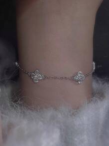 ESBERRY 1pc Simple 925 Sterling Silver Four-Leaf Clover Zirconia Bracelet Women's Light Luxury High Feeling Bracelet Fine Jewelry Gift Party Gift Birthday Gift Dating Essentials - Five Flowers Lucky Bracelet - View 6