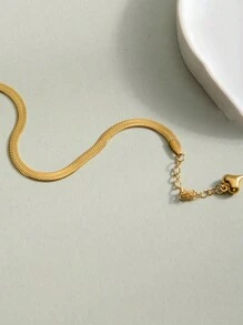 RAYQUEEN 1pc Minimalist Stainless Steel Blade Chain Heart Pendant Bracelet For Women, Suitable For Daily Wear - Yellow Gold - View 4