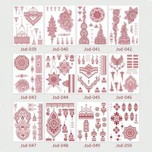 高品质时尚防水临时人体艺术指甲花风格 Mehndi 纹身贴纸，栗红色性感手指纹身贴纸，适合女性 - 彩色 - 查看 9