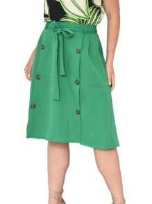 Flared Midi Skirt In Elegant Tailored Fabric - 綠色 - 查看 3