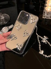 挂绳情人节镜面褶皱心形蝴蝶结手提包链条手机壳，适用于 16/16Plus/16Pro/16Promax、 15/15Plus/15Pro/15Promax、 14/14Plus/14Pro/14Promax、 13/13Pro/13Promax、 12/12Pro/12Promax、 11/11Pro Max，防尘，极具吸引力，时尚防水防震防摔防刮 - 銀色 - 查看 7