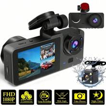 1pc,Dash Cam Front And Rear And Inside, 3-Lens Dash Camera For Cars, 1080P FHD DVR Car Dashboard Camera With Loop Recording,Car Camera,2 Inch Display,Not Included SD Card