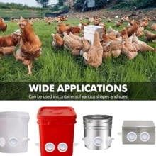 鸡喂食器和饮水器，带防鼠塞盖、8 个端口、8 个鸡水杯和孔锯，DIY 家禽喂食器端口重力自动喂食套件，适用于桶、桶、箱、槽 - 白色 - 查看 5