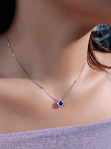 Dây chuyền tròn đính đá Tanzanite xanh và Cubic Zirconia nguyên chất từ bạc Sterling 925 dành cho mẹ và bạn thân, trang sức cao cấp, quà tặng lễ hội Giáng sinh năm mới - Màu xanh lam - Xem 6