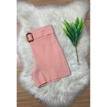 Bengaline Women's Plus Size High Waist Buckle Shorts Without Pockets - 乾枯玫瑰色 - 查看 2
