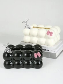 1pc Plastic Four-Ball Tissue Box, Milky White/Black Color, With/Without Decoration, Suitable For Table Decoration And Tissue Storage In Dining Room, Living Room Home Bathroom Decor Bathroom Organizer Fall Decor Back To School