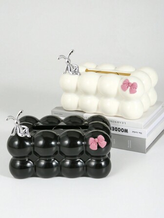 1pc Plastic Four-Ball Tissue Box, Milky White/Black Color, With/Without Decoration, Suitable For Table Decoration And Tissue Storage In Dining Room, Living Room Home Bathroom Decor Bathroom Organizer Fall Decor Back To School