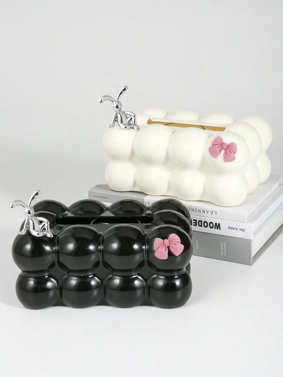 1pc Plastic Four-Ball Tissue Box, Milky White/Black Color, With/Without Decoration, Suitable For Table Decoration And Tissue Storage In Dining Room, Living Room Home Bathroom Decor Bathroom Organizer Fall Decor Back To School