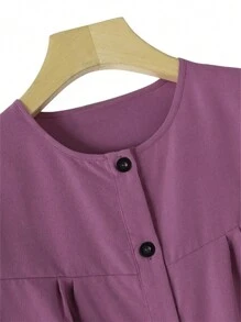 女士纯色袖口单排扣休闲衬衫，阿拉伯风格，朴素