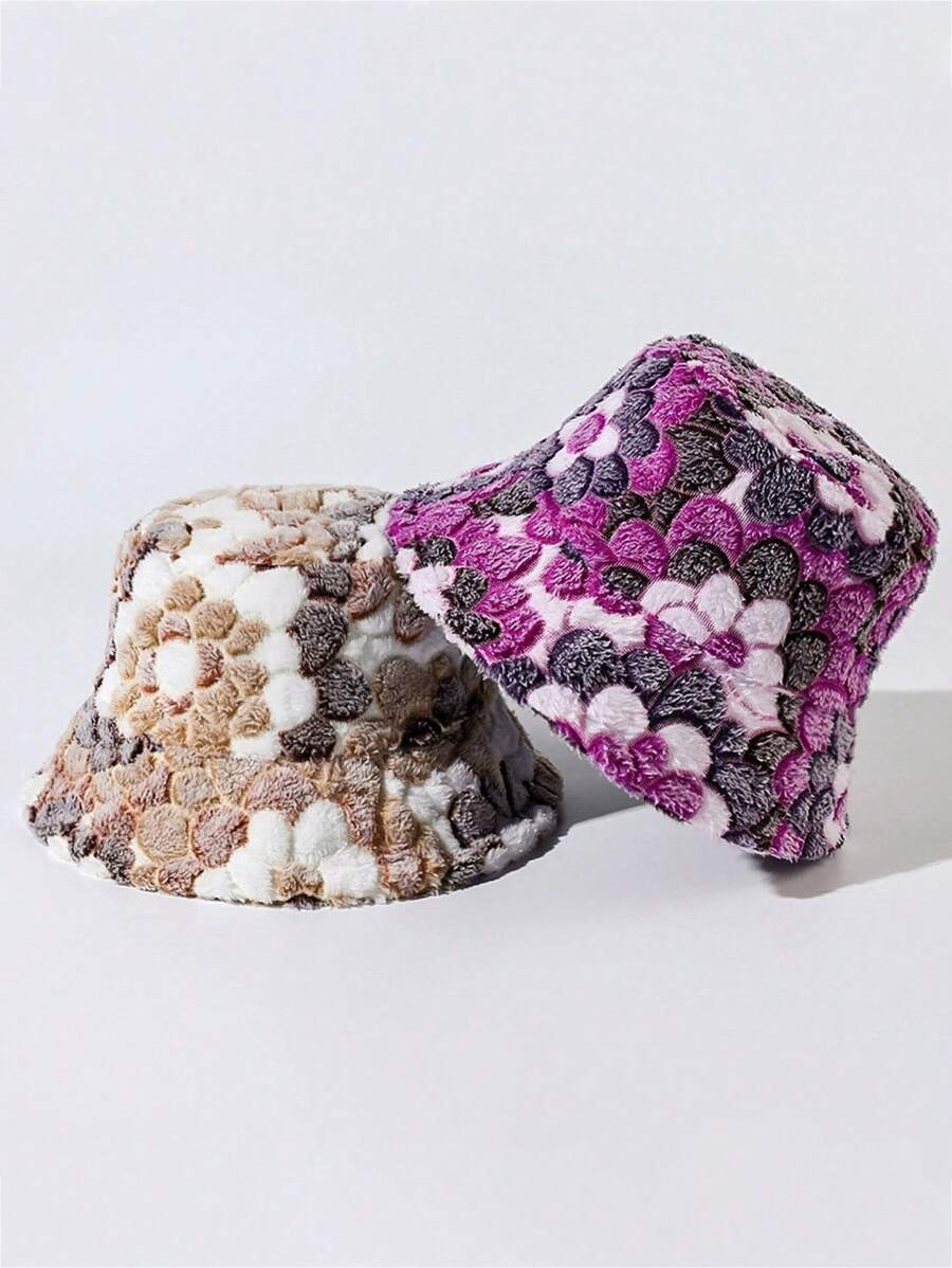 1 chiếc mũ xô họa tiết hoa hướng dương lông cho nữ, ấm áp, chống gió và thoáng khí, thanh lịch và thời trang, thích hợp sử dụng hàng ngày vào mùa thu/đông - A - Xem 1