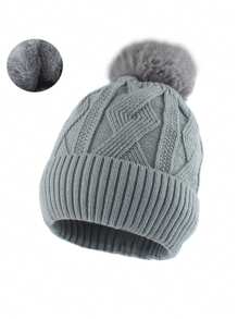 新款毛球提花针织帽欧美时尚加厚保暖内衬毛线帽户外运动滑雪帽无檐防寒帽 - 多色 - 查看 6