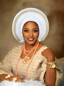 European And American Retro British Felt Headband Hat Women's Church Derby Headdress With Flowers Women's Soft Beret Elegant Beaded African Car Gel Headband, Hand Layered Shiny Fabric Headband, Bohemian Style Traditional Wedding And Party Special Occasions Headdress Hair Sleep Cap - Nigerian Turban Hat - View 3