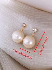 1 对人造珍珠耳环，复古简约优雅时尚耳环，高品质美学 - 金色 - 查看 3