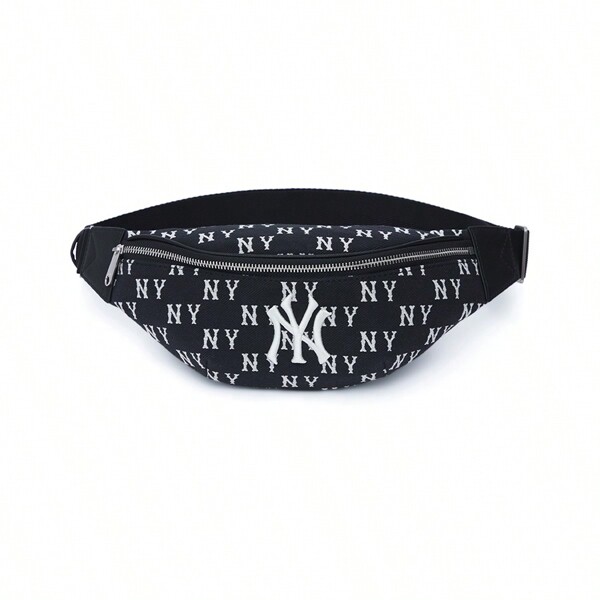 MLB Monogram Series Vintage Floral Print NY Yankees Letter Logo Bolsa de poliéster, bolsa de ombro, pochete, fecho de zíper, unissex, preta