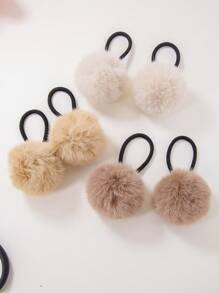 8个/套 女孩秋冬毛绒球发圈，可爱柔软弹力发绳，适合日常使用 - 彩色 - 查看 6