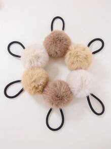 8个/套 女孩秋冬毛绒球发圈，可爱柔软弹力发绳，适合日常使用 - 彩色 - 查看 2