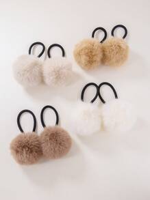 8个/套 女孩秋冬毛绒球发圈，可爱柔软弹力发绳，适合日常使用 - 彩色 - 查看 7