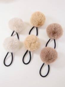 8个/套 女孩秋冬毛绒球发圈，可爱柔软弹力发绳，适合日常使用 - 彩色 - 查看 5