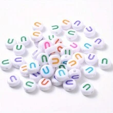 100颗圆形字母珠，亚克力字母数字珠，心形珠，用于珠宝制作DIY项链手链（7x4毫米） - 4*7mm珠子 - 查看 65