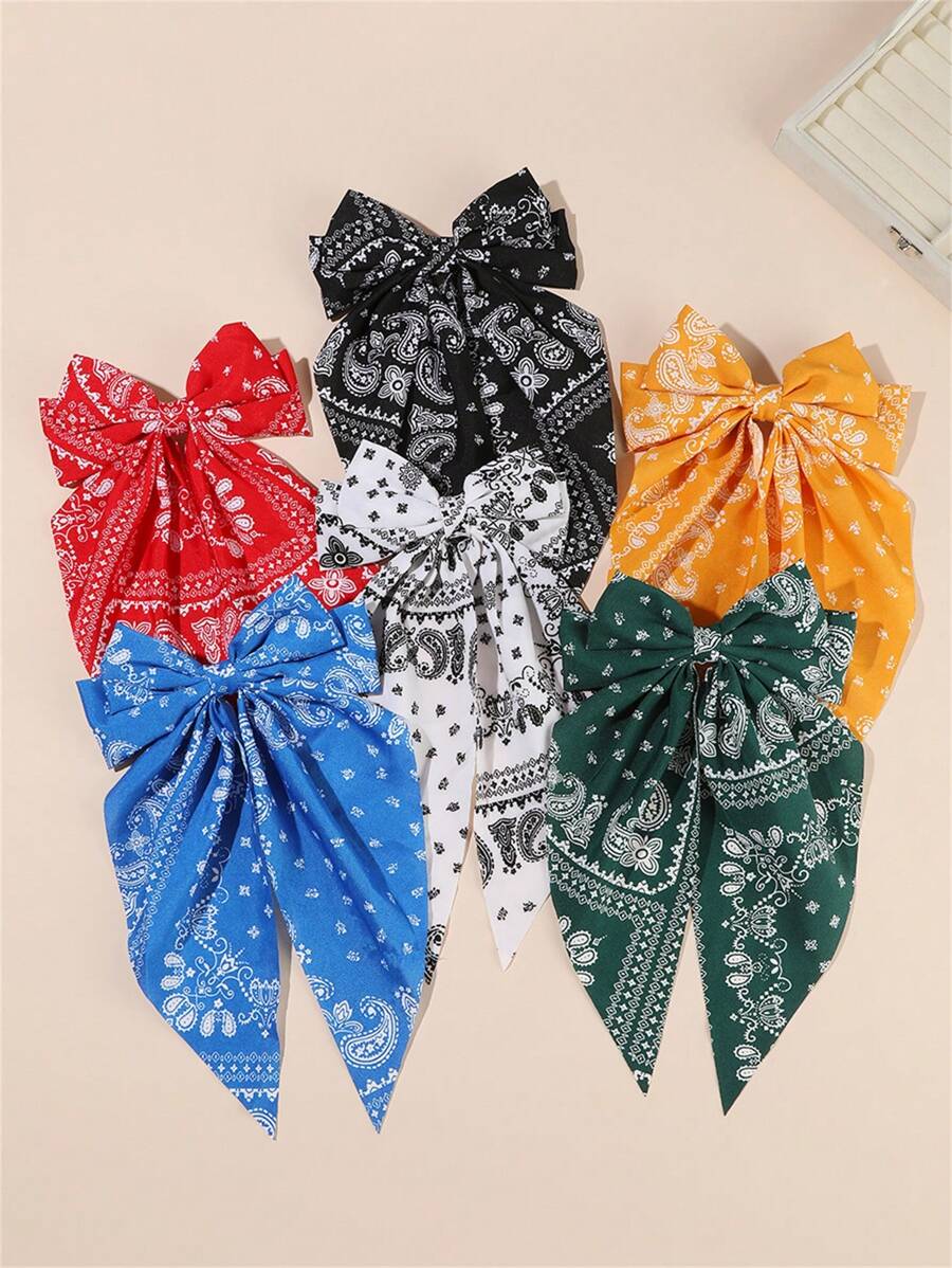 6 chiếc kẹp tóc nơ vải Paisley cổ điển thanh lịch, thích hợp cho tóc đuôi ngựa và búi tóc, phụ kiện thời trang hàng ngày, phong cách Bohemian - Nhiều màu - Xem 1